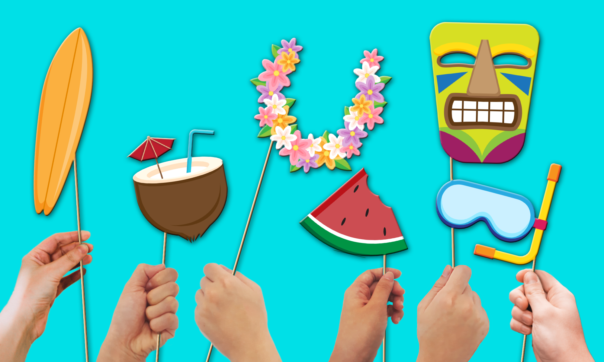 Hawaiian Luau Photo Booth Props 20pcs Assembled - BirthdayGalore.com