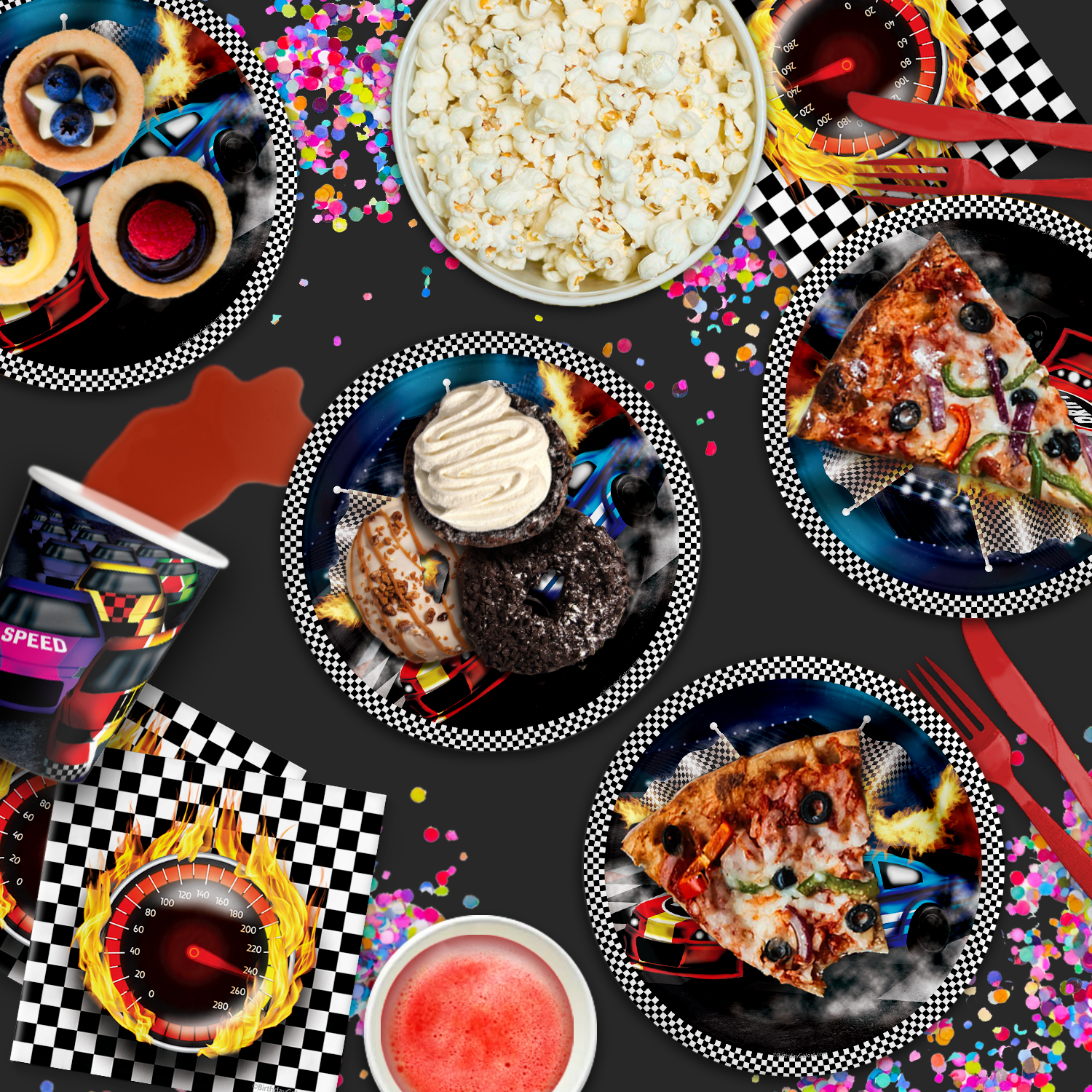 Race Day Birthday Party Tableware Kit For 16 Guests
