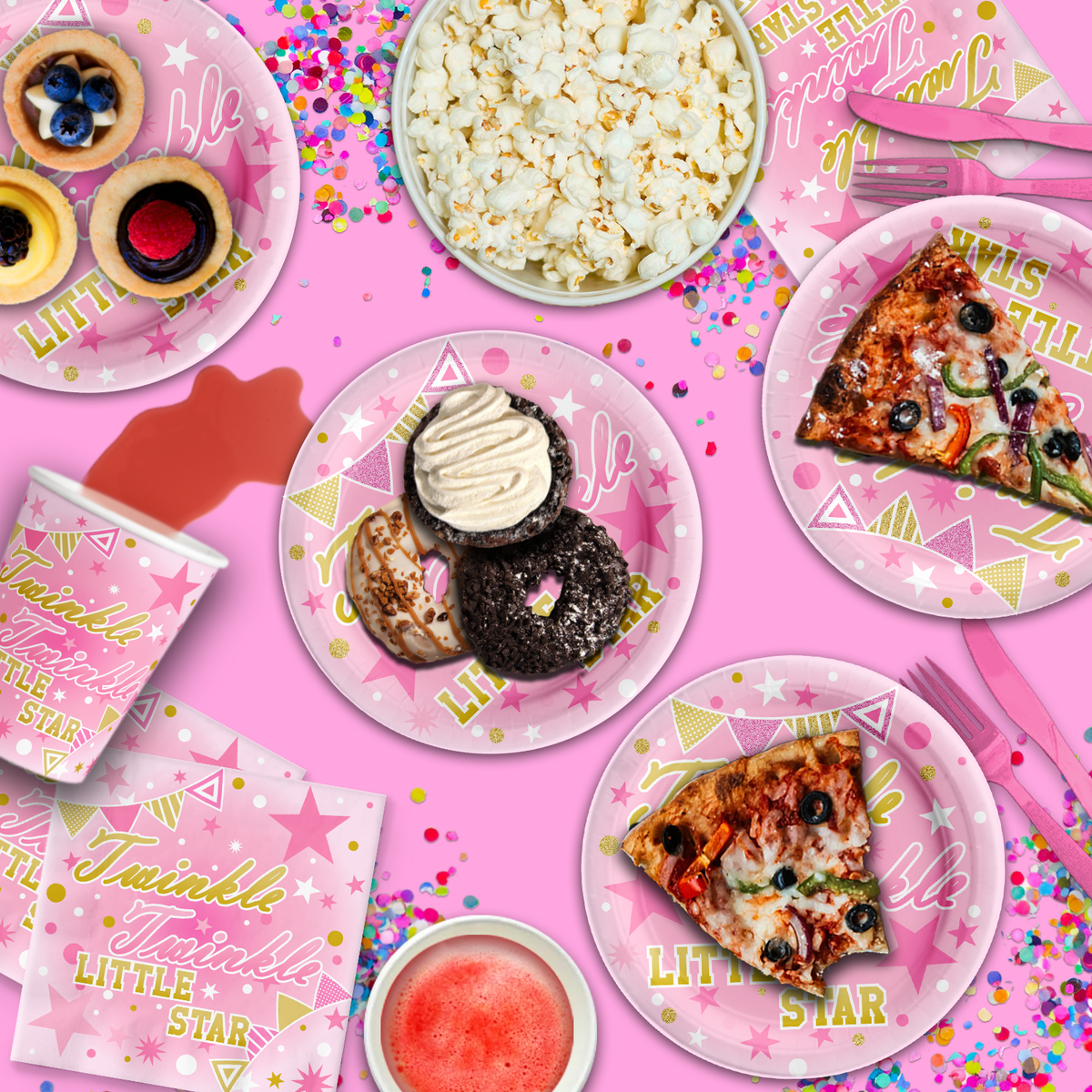 Pink Girl Twinkle Little Star Birthday Party Tableware Kit For 16 Guests - BirthdayGalore.com
