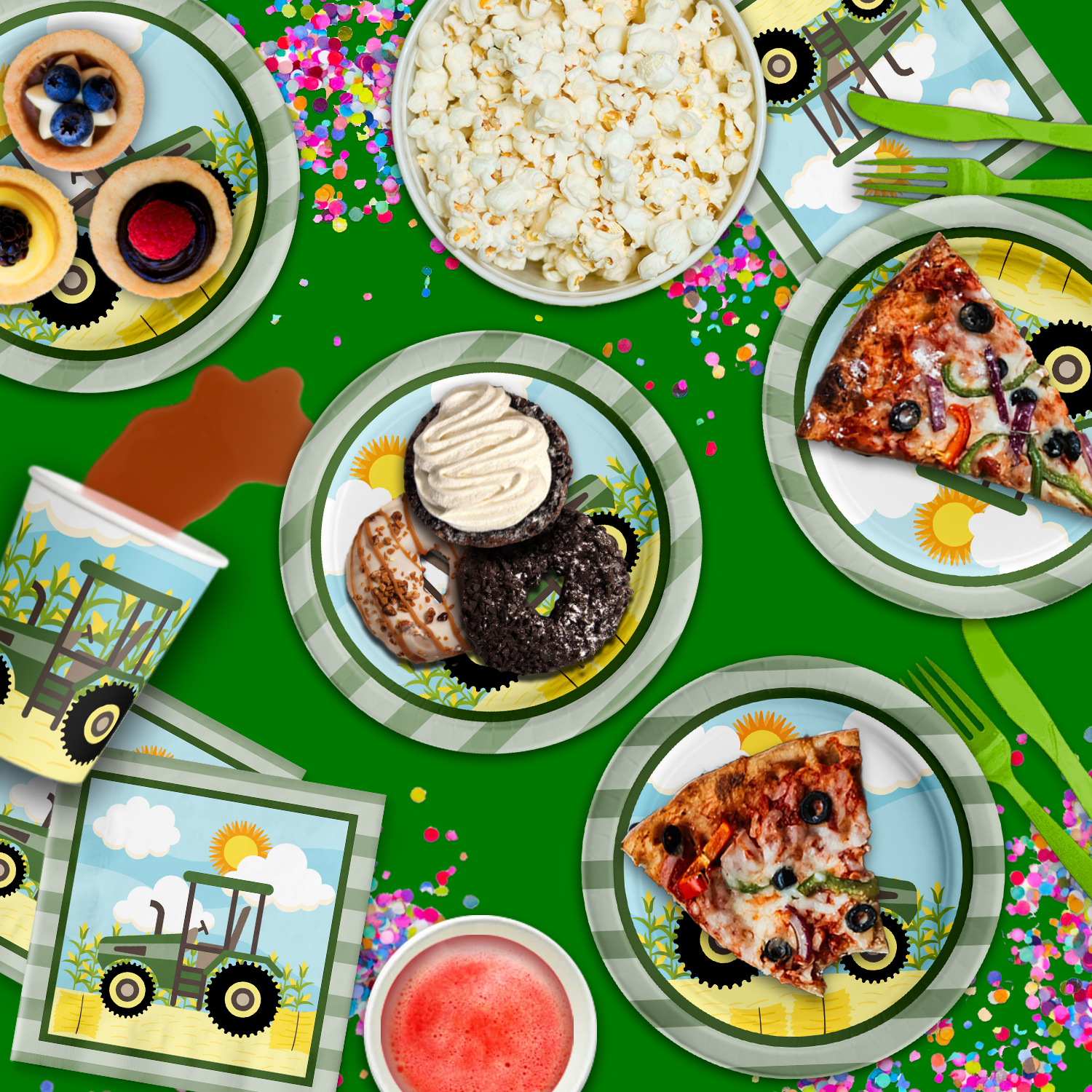 Tractor Time Birthday Party Tableware Kit For 16 Guests - BirthdayGalore.com