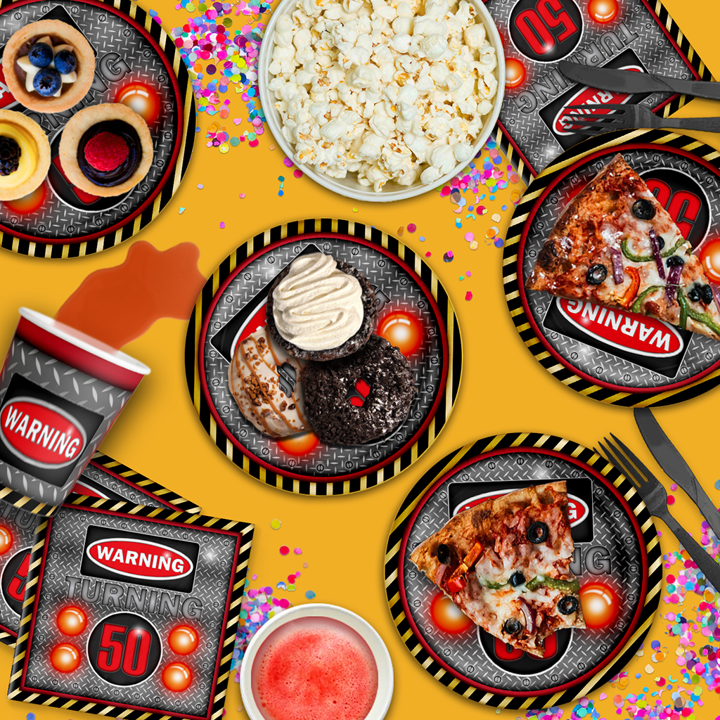 Warning Sign 50th Birthday Party Tableware Kit For 16 Guests warning-sign-50th-birthday-party-tableware-kit-for-16-guests