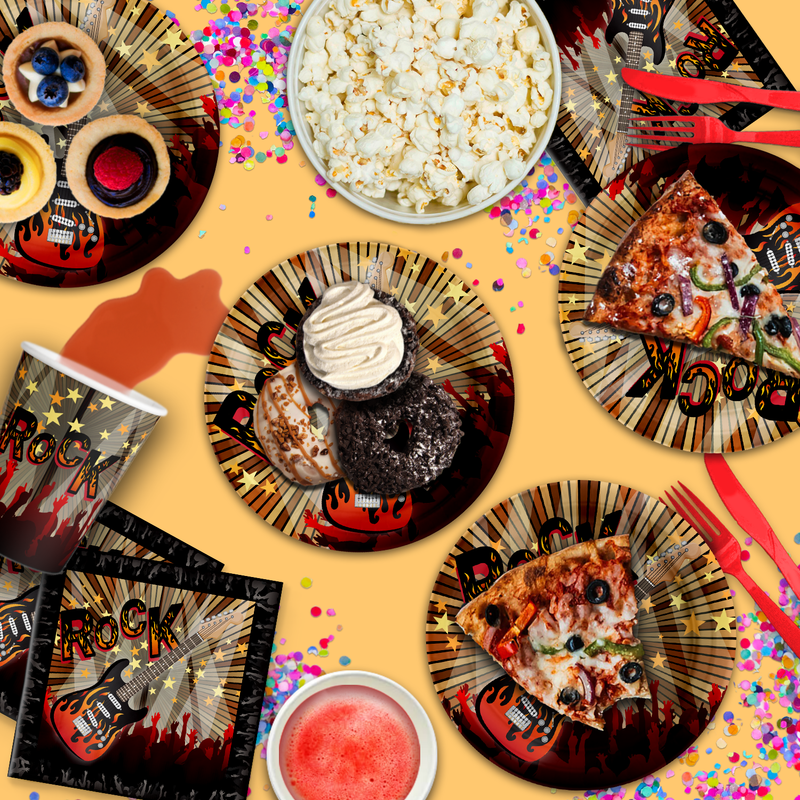 Rock Star Guitar Birthday Party Tableware Kit For 16 Guests - BirthdayGalore.com