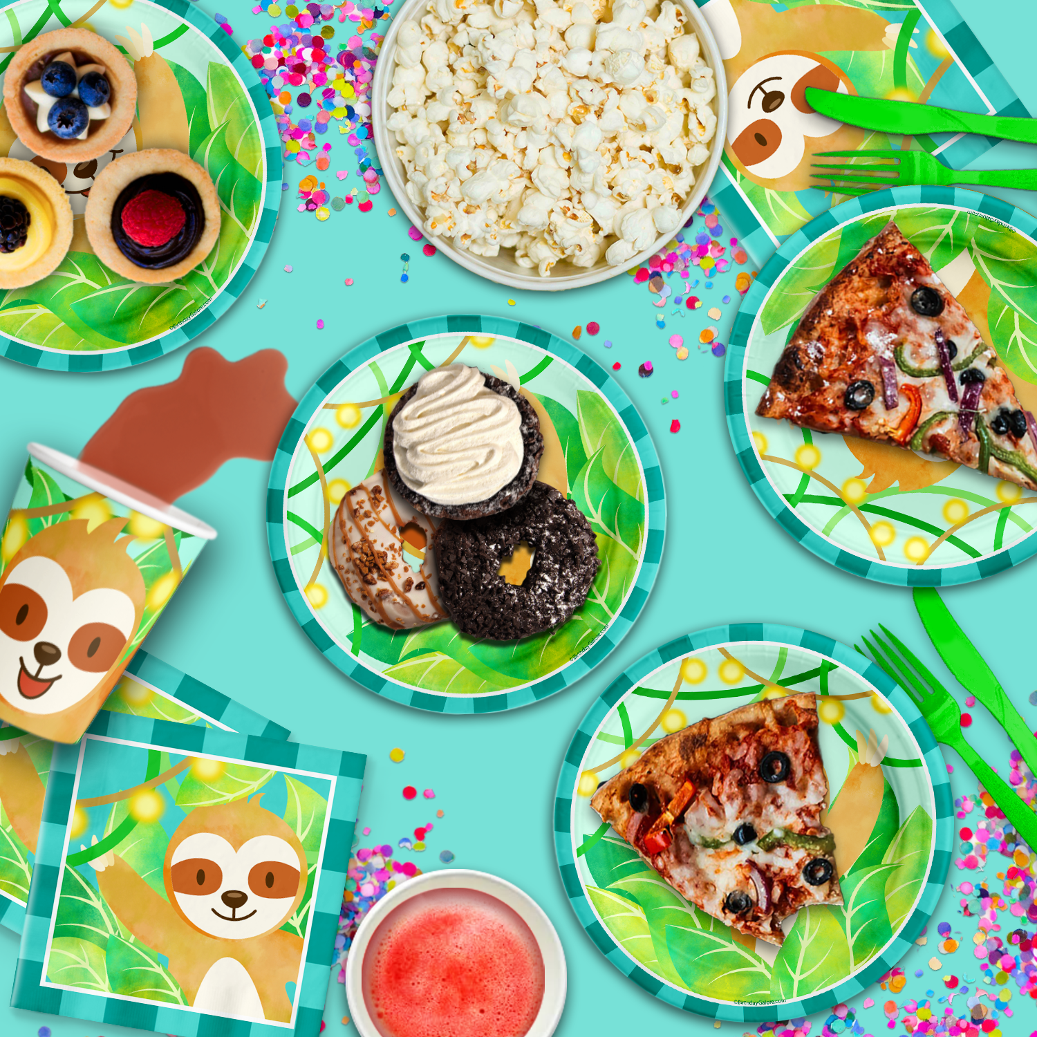 Sloth Boy Birthday Party Tableware Kit For 16 Guests