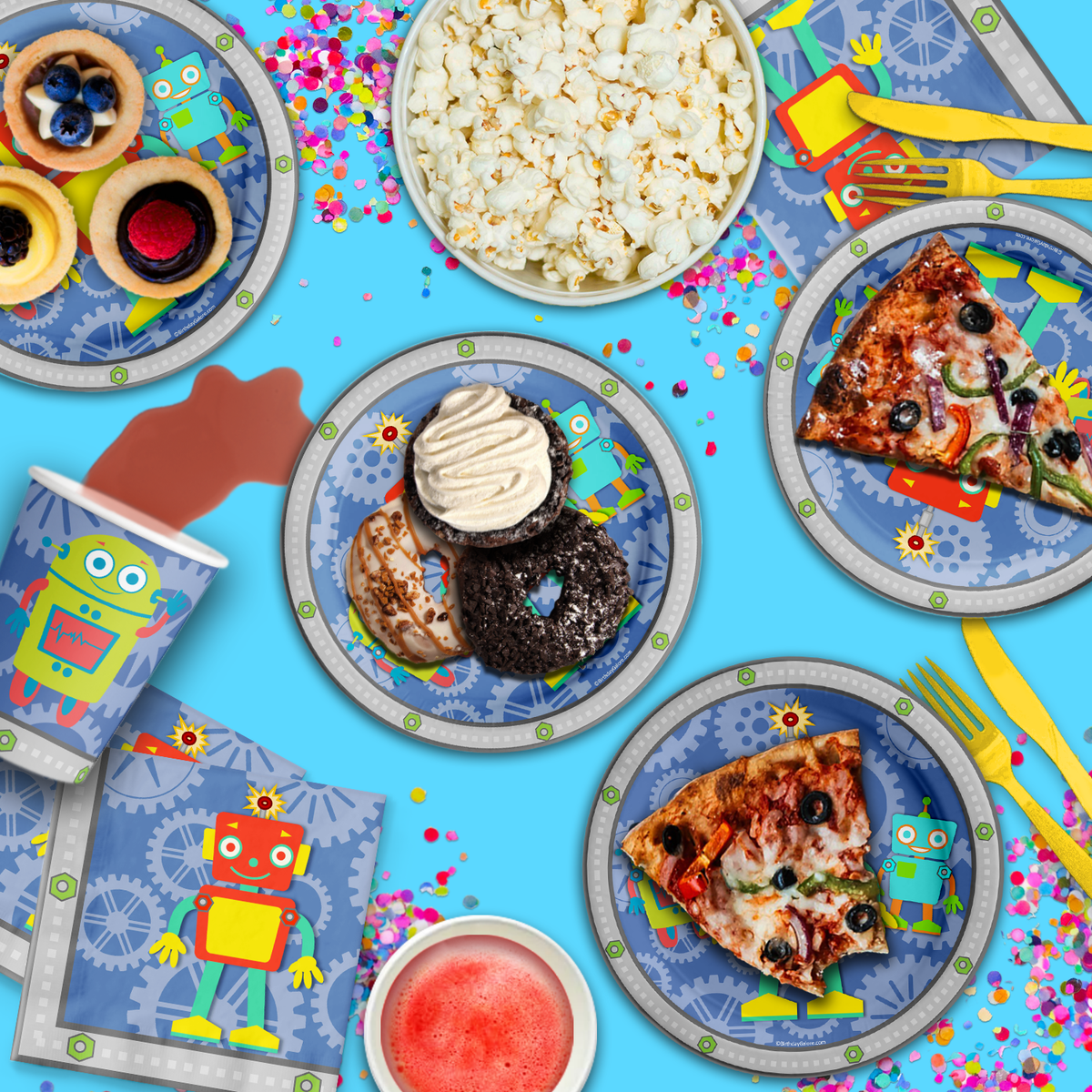 Robot Birthday Party Tableware Kit For 16 Guests - BirthdayGalore.com