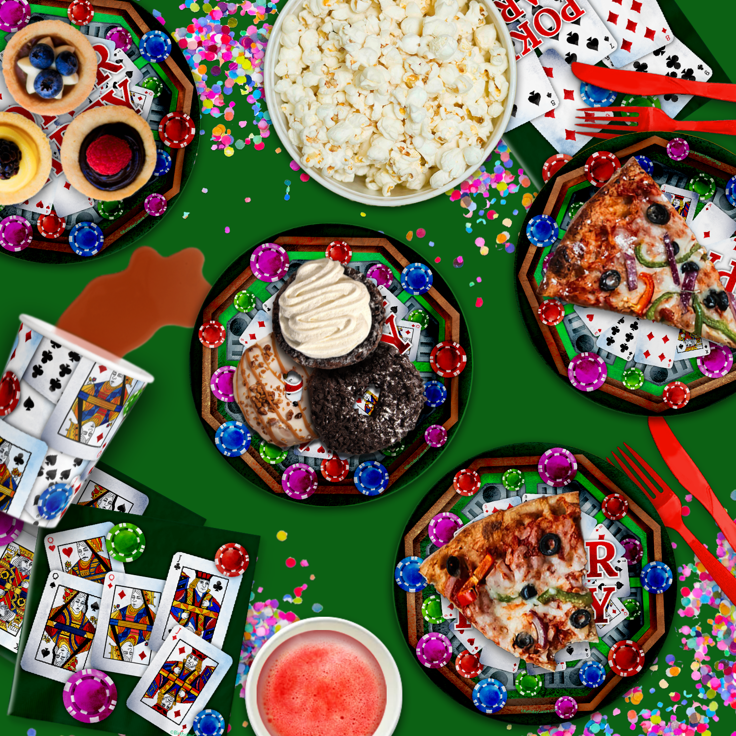 Birthday Galore Poker Party Tableware Kit For 16 Guests