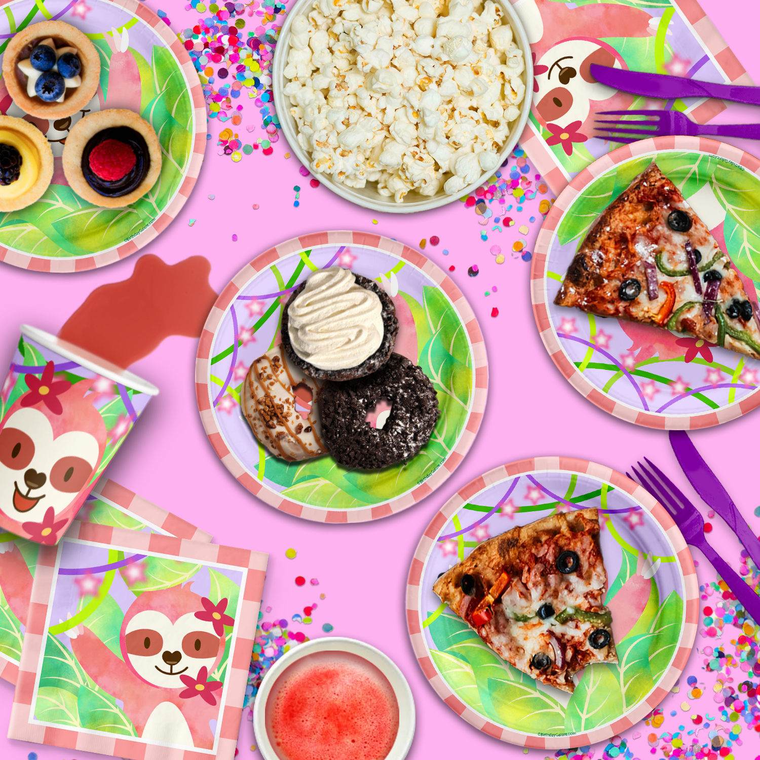 Sloth Girl Birthday Party Tableware Kit For 16 Guests