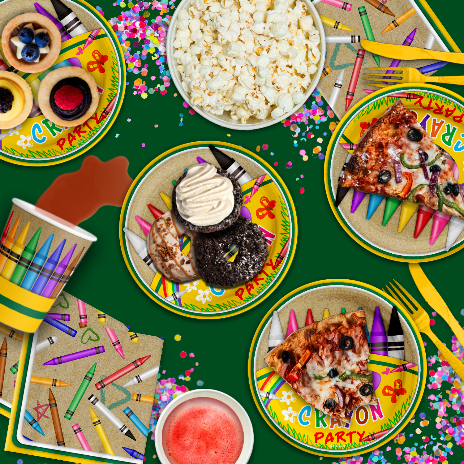 Crayon Birthday Party Tableware Kit For 16 Guests