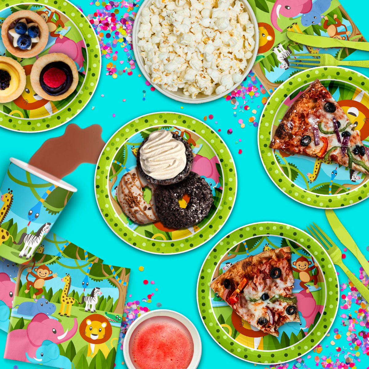 Jungle Animals Birthday Party Tableware Kit For 16 Guests - BirthdayGalore.com