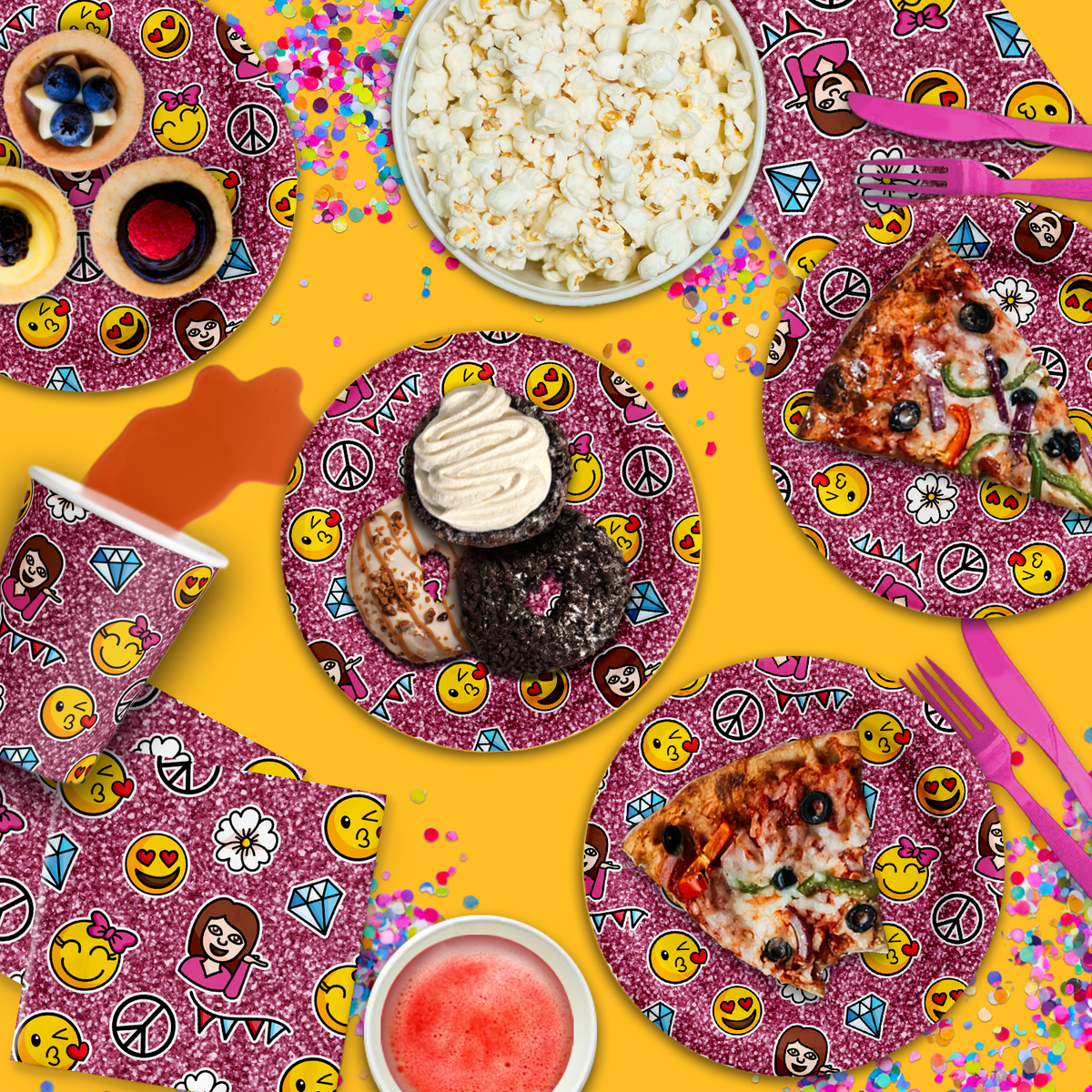 Girl Pink Glitter Emoji Birthday Party Tableware Kit For 16 Guests - BirthdayGalore.com