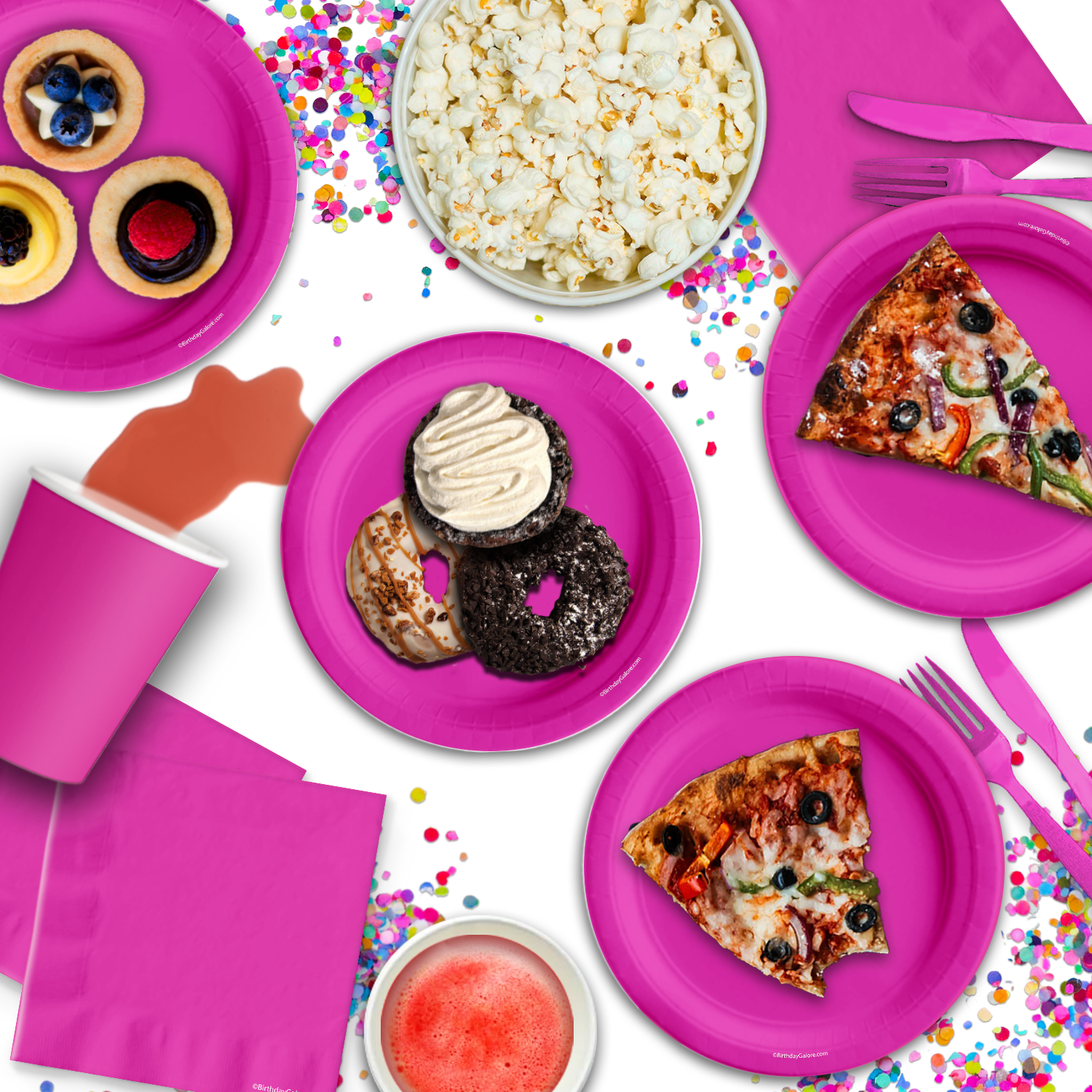 Solid Pink Birthday Party Tableware Kit For 16 Guests