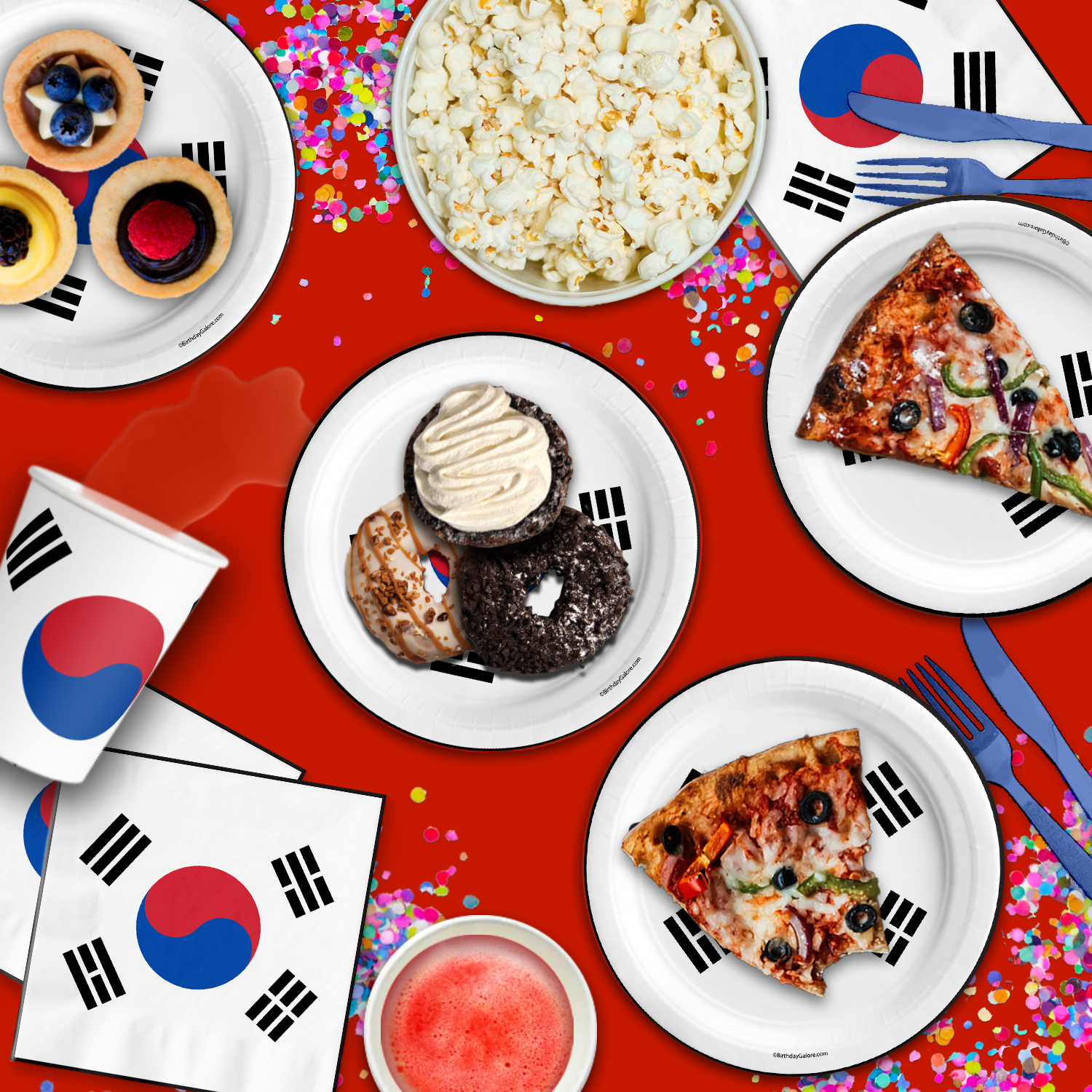 South Korean Flag Birthday Party Tableware Kit For 16 Guests