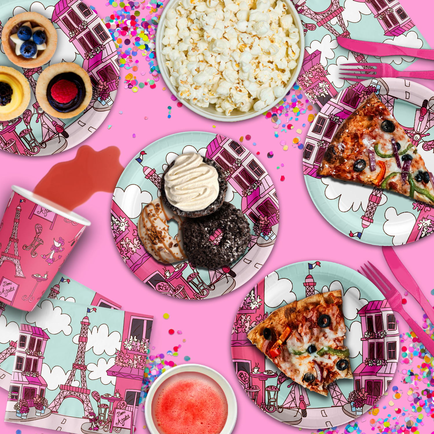 Pink Paris Birthday Party Tableware Kit For 16 Guests - BirthdayGalore.com