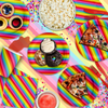 Rainbow Stripes Birthday Party Tableware Kit For 16 Guests - BirthdayGalore.com