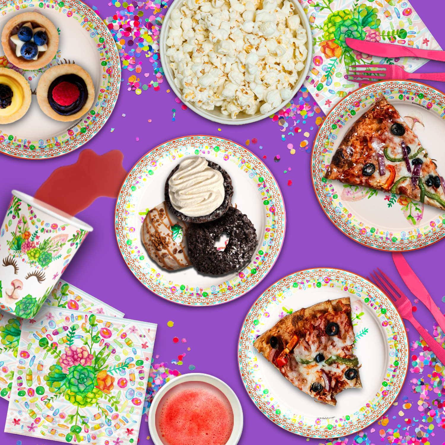Floral Llama Birthday Party Tableware Kit For 16 Guests