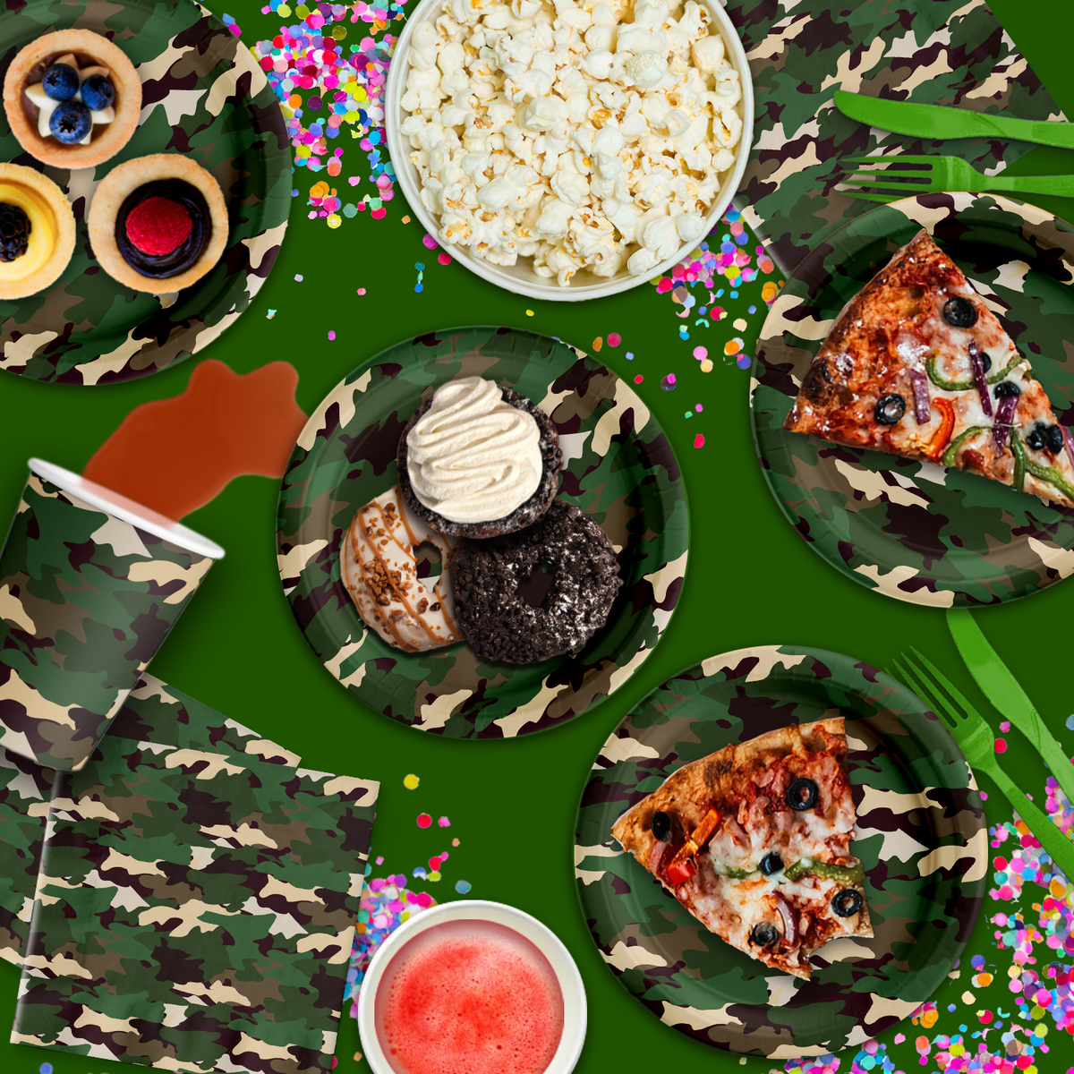 Classic Camo Birthday Party Tableware Kit For 16 Guests - BirthdayGalore.com