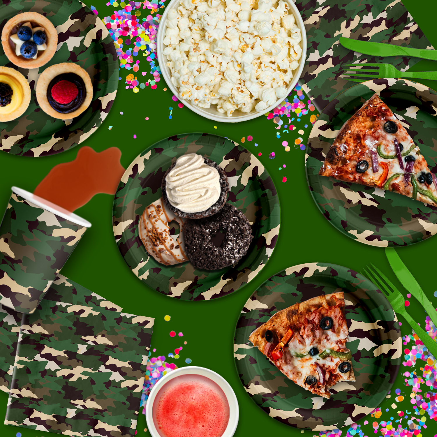 Classic Camo Birthday Party Tableware Kit For 16 Guests - BirthdayGalore.com