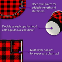 Buffalo Plaid Birthday Party Tableware Kit For 16 Guests