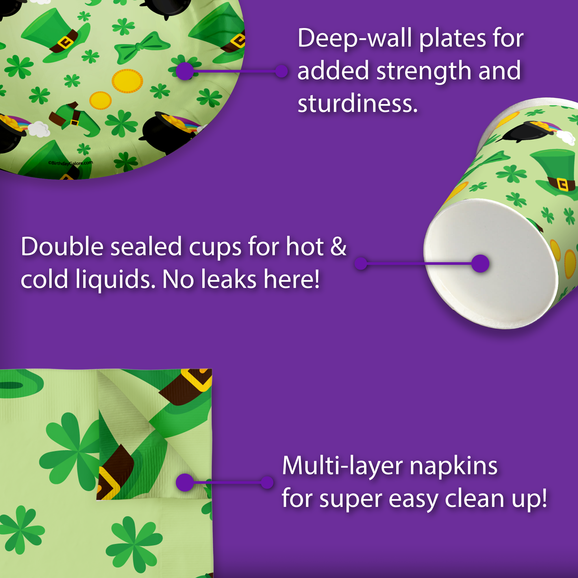 Saint Patricks Day Birthday Party Tableware Kit For 16 Guests