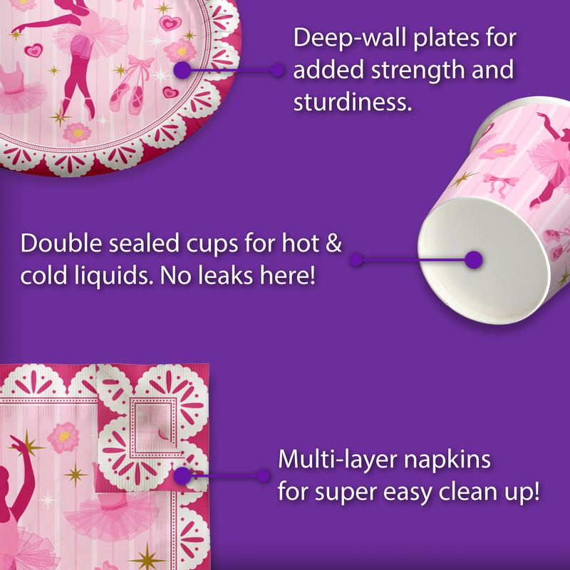 Little Ballerina Birthday Party Tableware Kit For 16 Guests - BirthdayGalore.com
