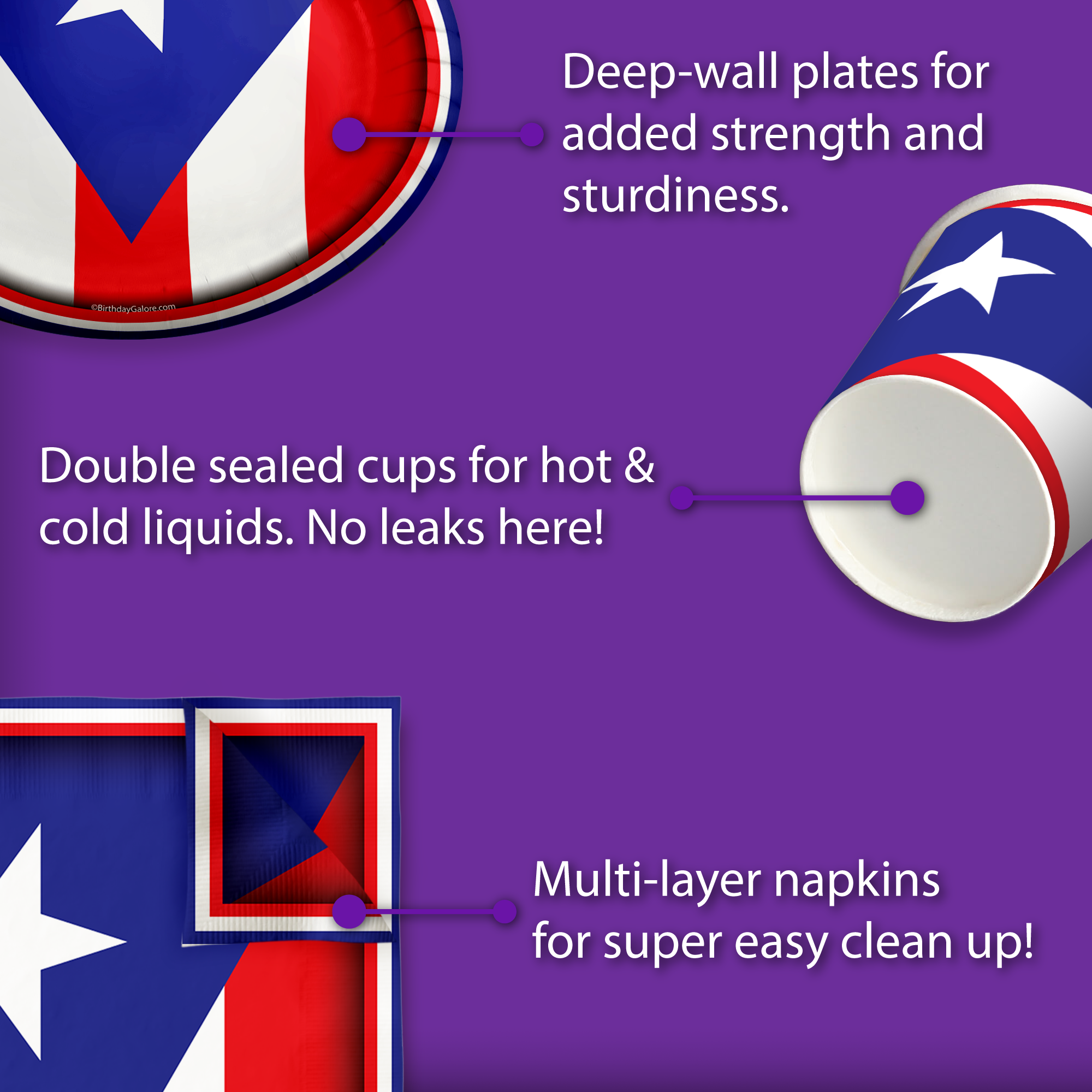 Puerto Rico Flag Party Supplies Set - Plates, Napkins, Cups For 16 Guests