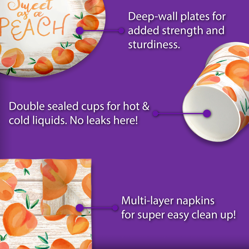 Birthday Galore Sweet as a Peach Party Tableware Kit For 16 Guests