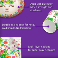 Floral Llama Birthday Party Tableware Kit For 16 Guests