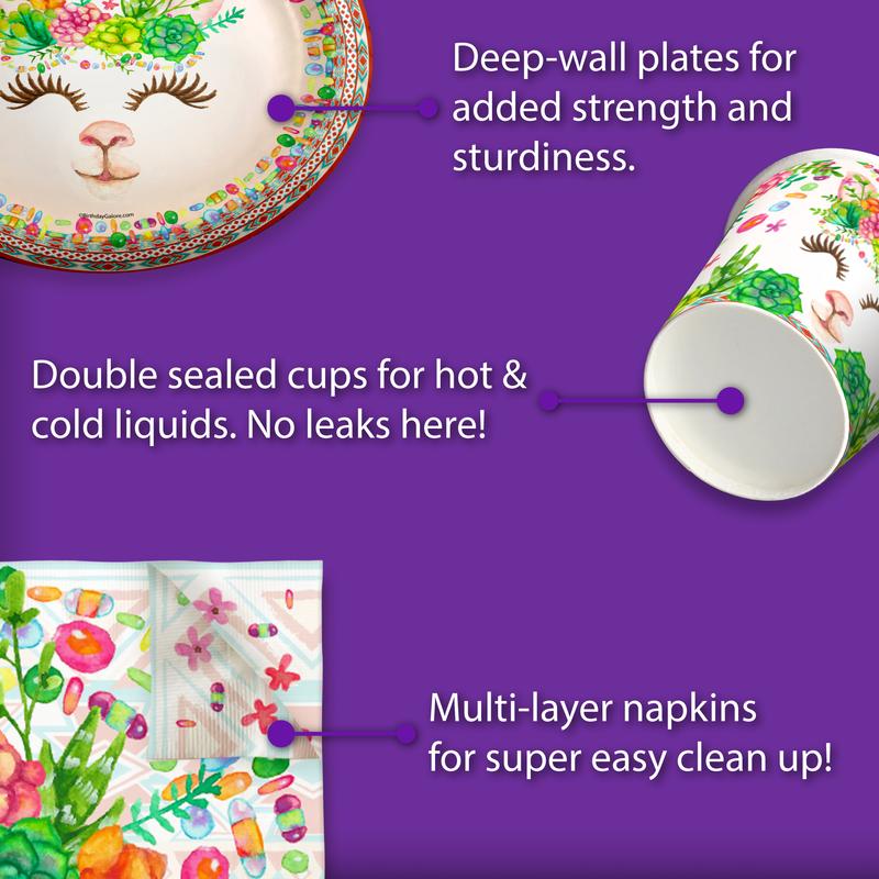 Floral Llama Birthday Party Tableware Kit For 16 Guests