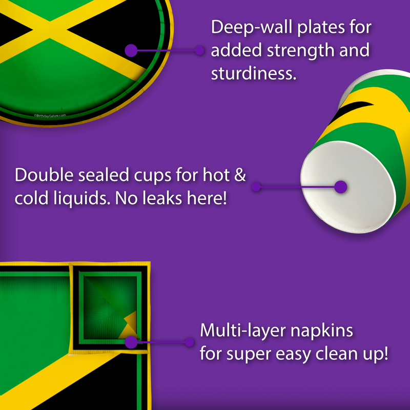 Jamaican Flag Birthday Party Tableware Kit For 16 Guests