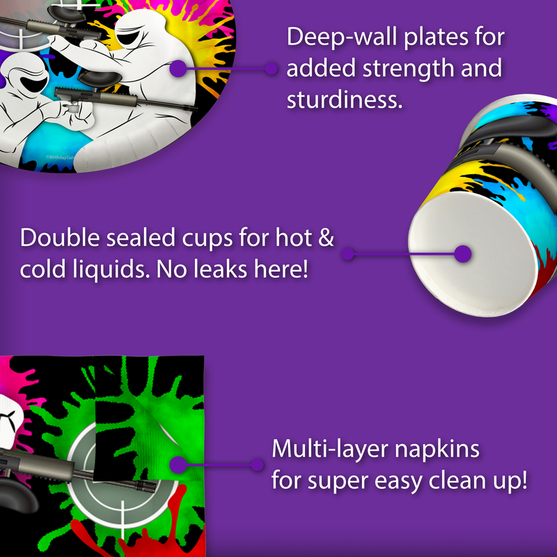 Paintball Birthday Party Tableware Kit For 16 Guests
