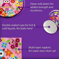 Patchwork Owl Birthday Party Tableware Kit For 16 Guests - BirthdayGalore.com