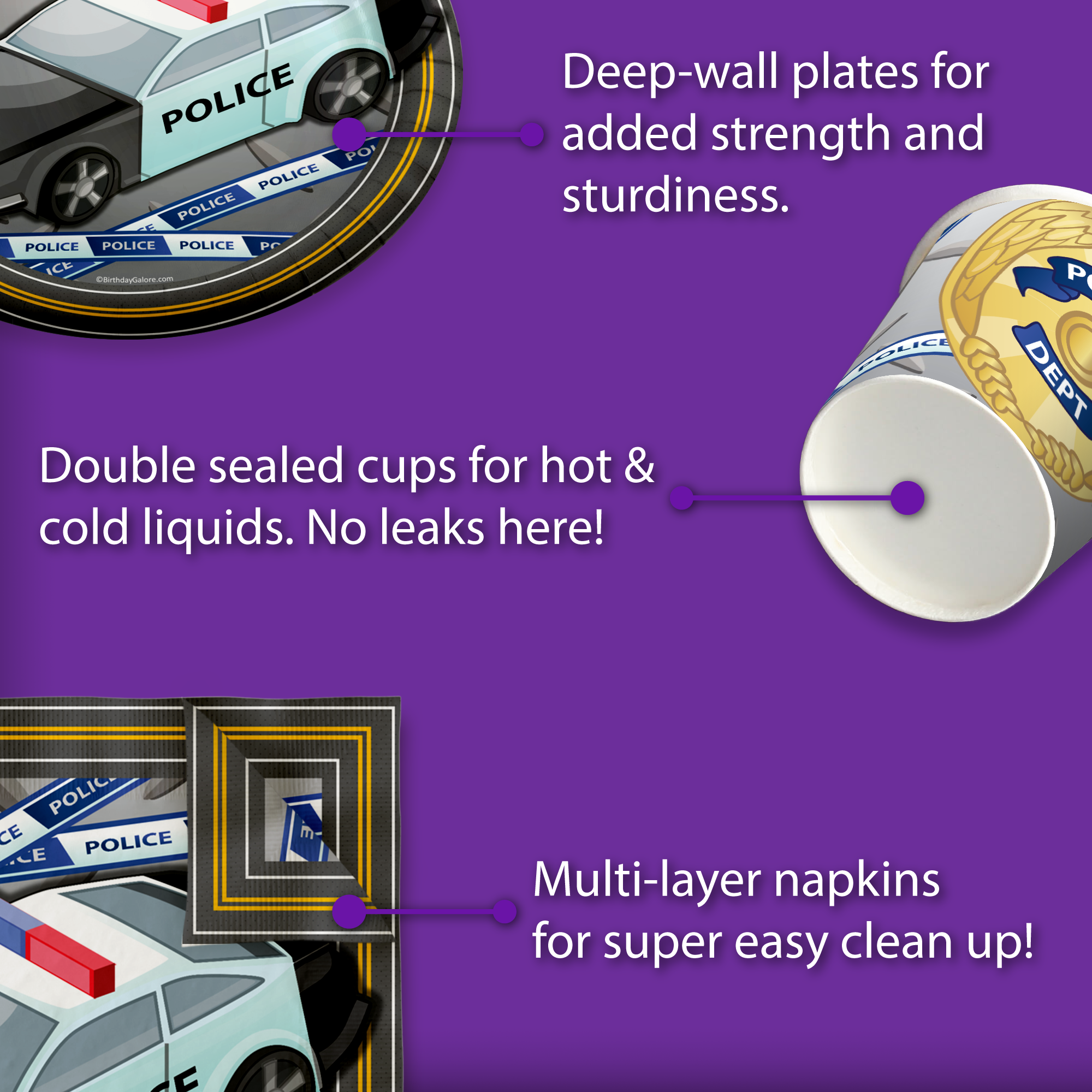 Police Cop Birthday Party Tableware Kit For 16 Guests - BirthdayGalore.com