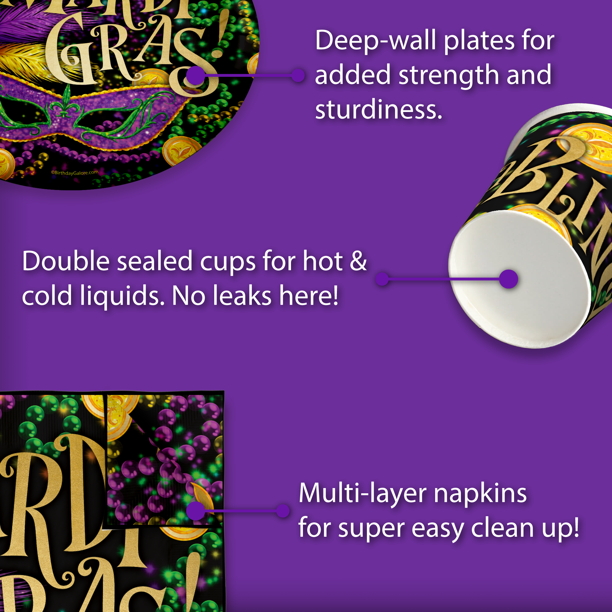 Mardi Gras Birthday Party Tableware Kit For 16 Guests