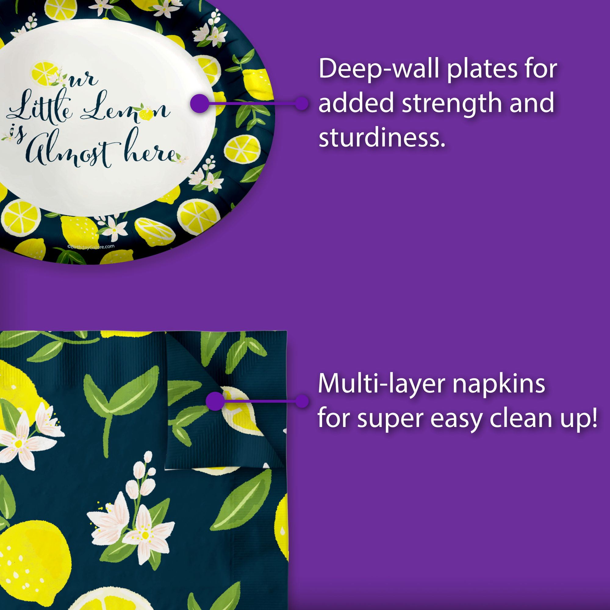 Lemon Baby Shower Tableware Kit For 24 Guests
