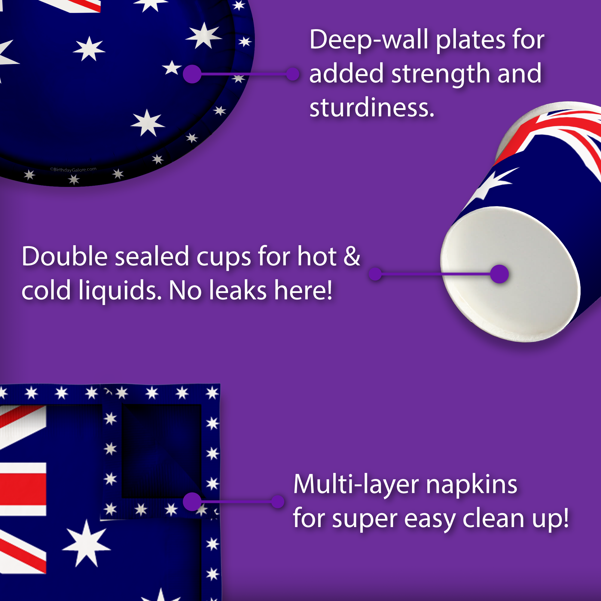 Australian Flag Birthday Party Tableware Kit For 16 Guests