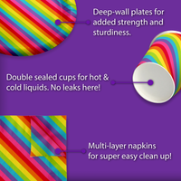 Rainbow Stripes Birthday Party Tableware Kit For 16 Guests - BirthdayGalore.com