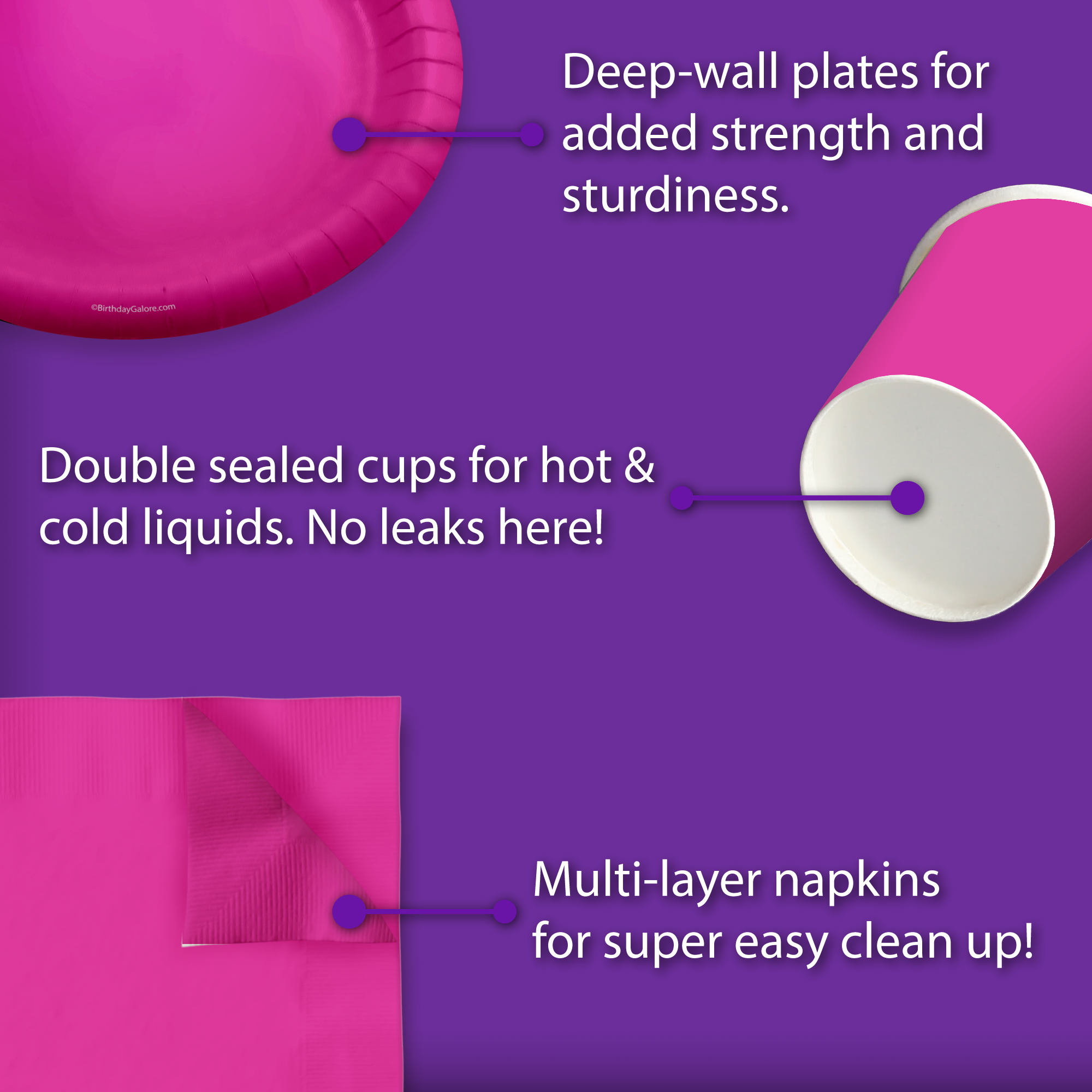 Solid Pink Birthday Party Tableware Kit For 16 Guests