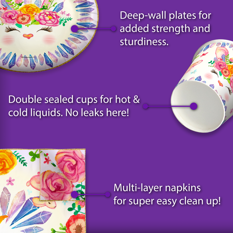 Floral Bunny Rabbit Birthday Party Tableware Kit For 16 Guests