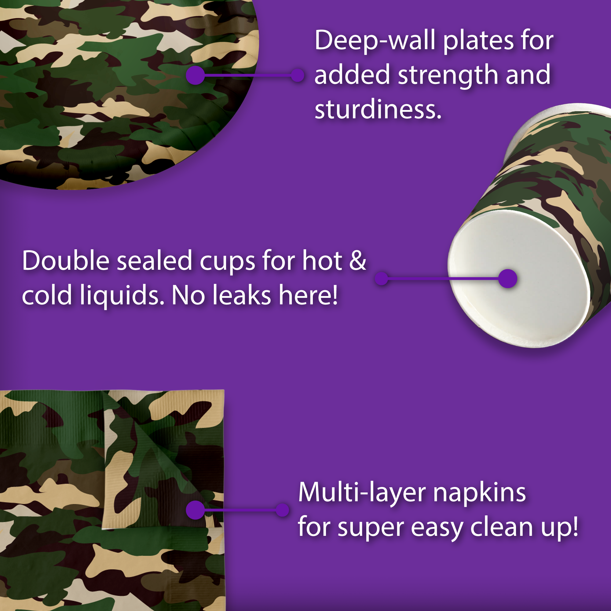Classic Camo Birthday Party Tableware Kit For 16 Guests - BirthdayGalore.com