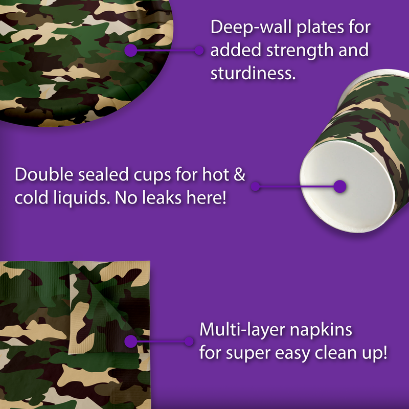 Classic Camo Birthday Party Tableware Kit For 16 Guests - BirthdayGalore.com