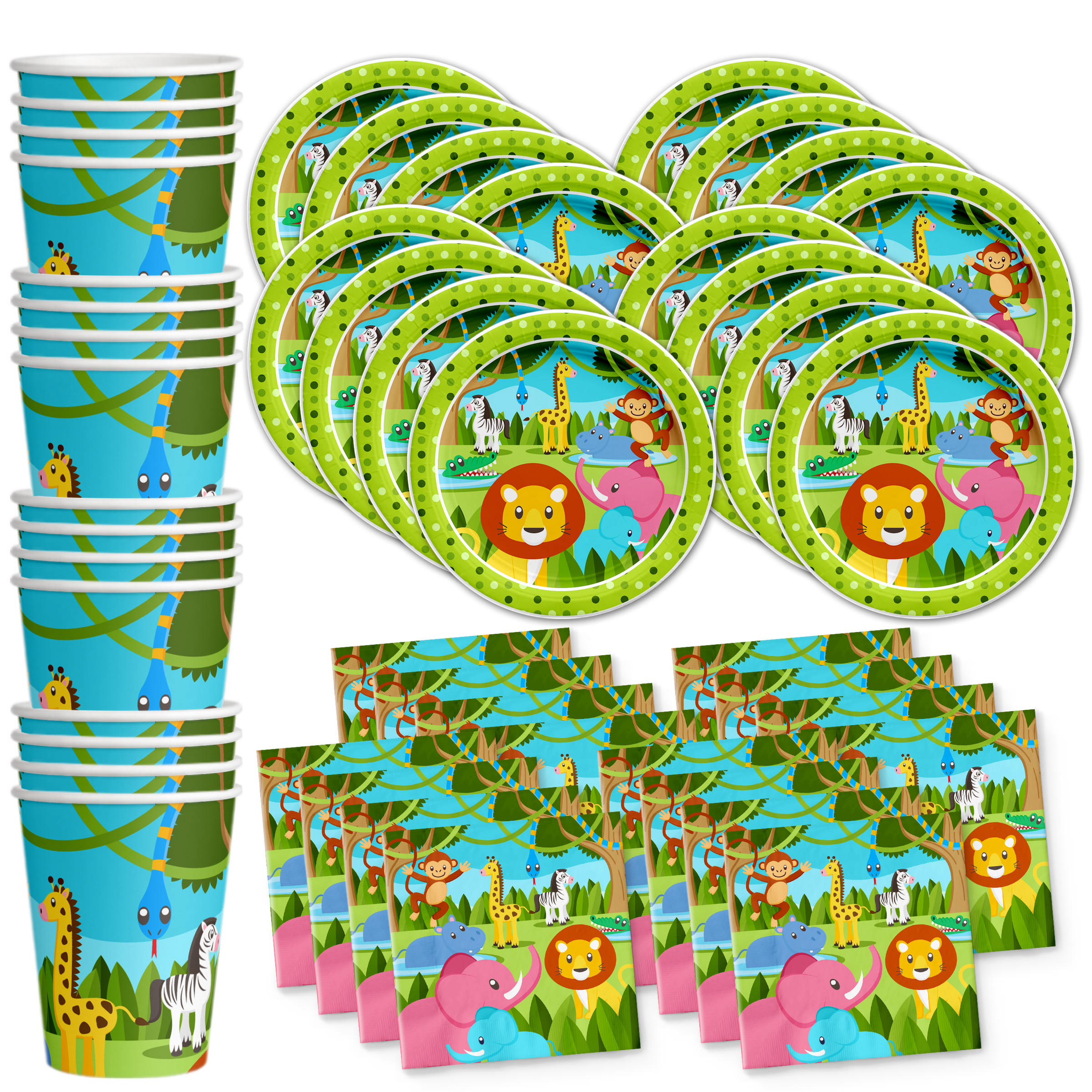 Jungle Animals Birthday Party Tableware Kit For 16 Guests - BirthdayGalore.com