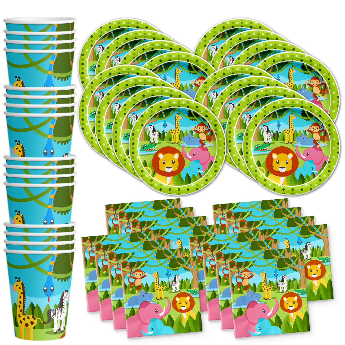 Jungle Animals Birthday Party Tableware Kit For 16 Guests - BirthdayGalore.com