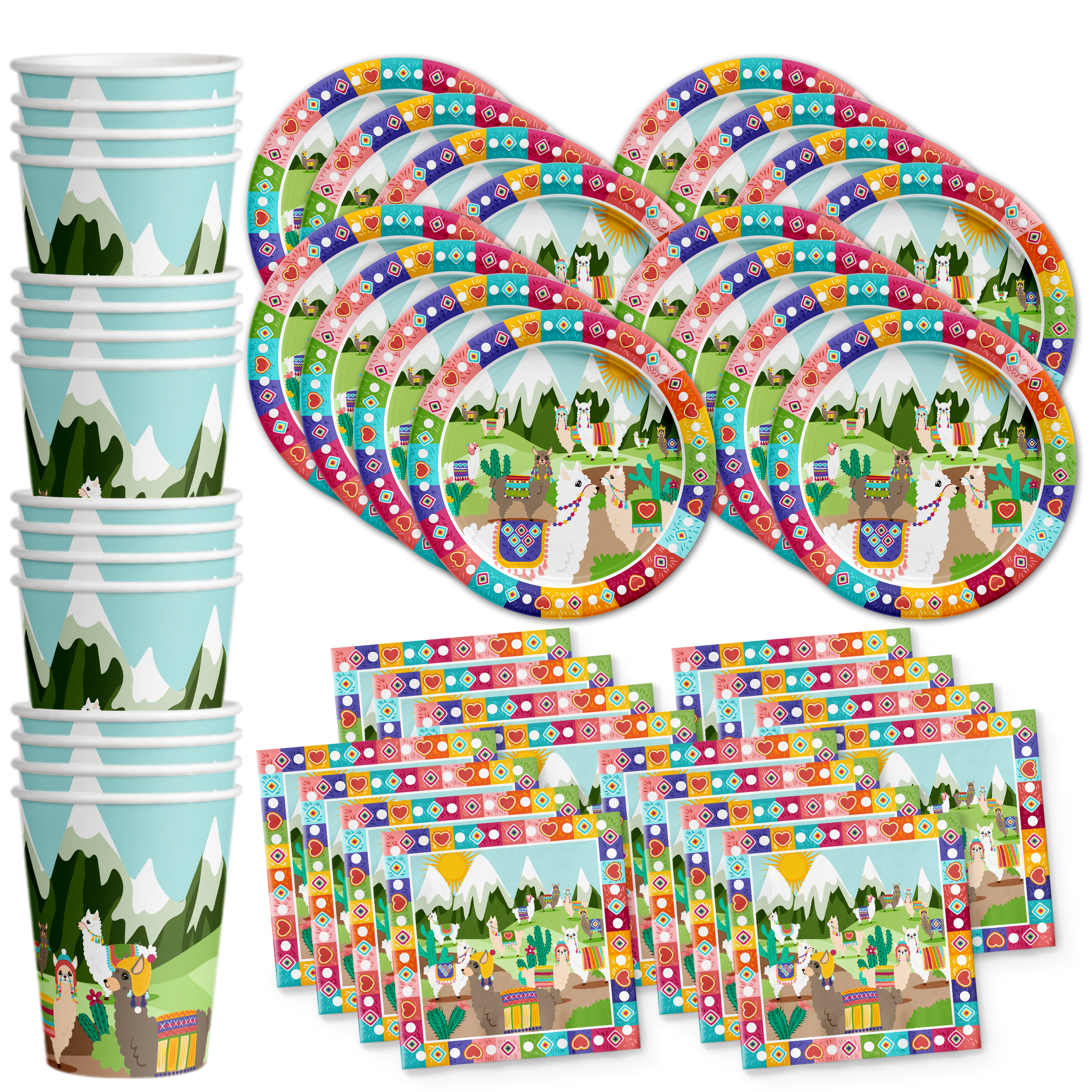 Llama Birthday Party Tableware Kit For 16 Guests - BirthdayGalore.com