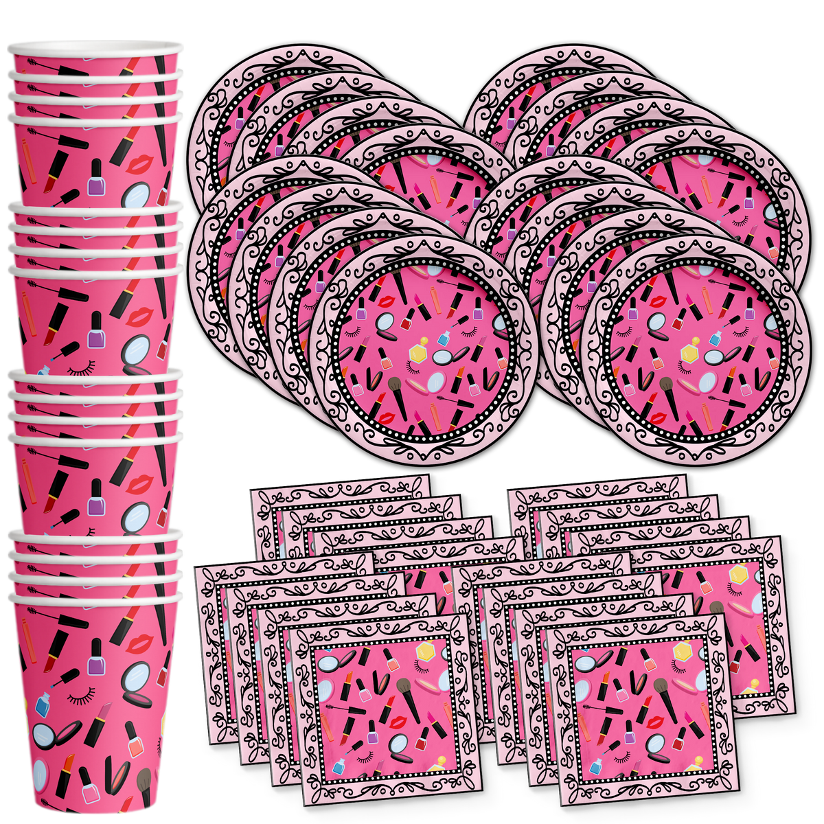 Makeup Glamour Birthday Party Tableware Kit For 16 Guests - BirthdayGalore.com
