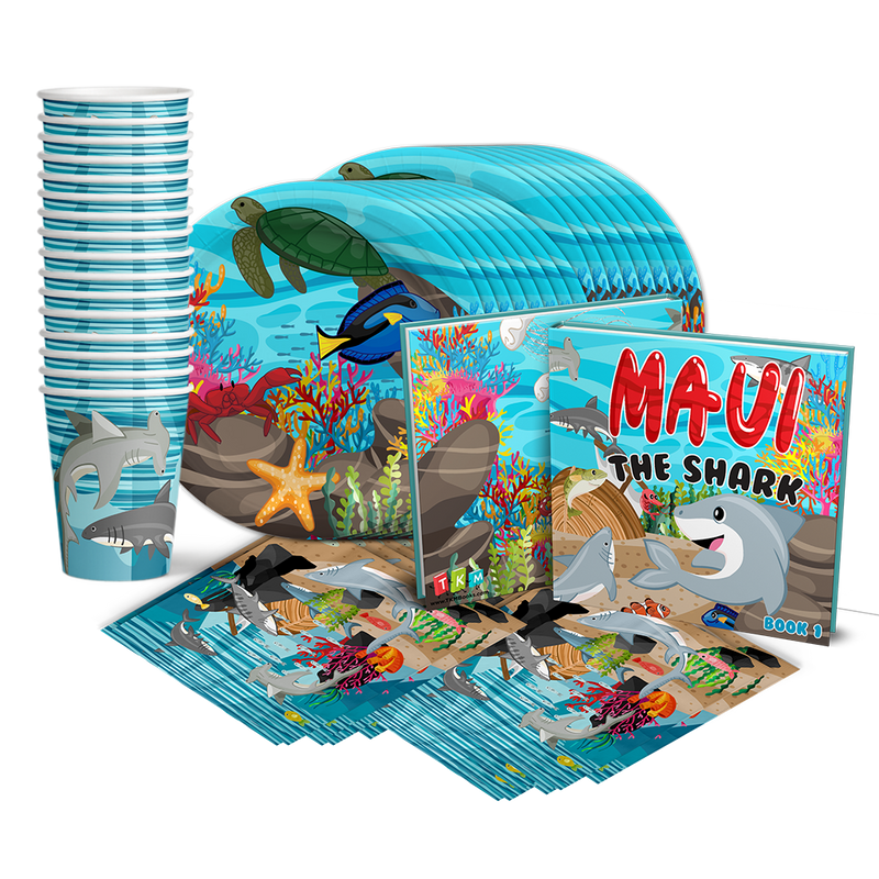 Maui the Shark Birthday Party Tableware Kit For 16 Guests - BirthdayGalore.com