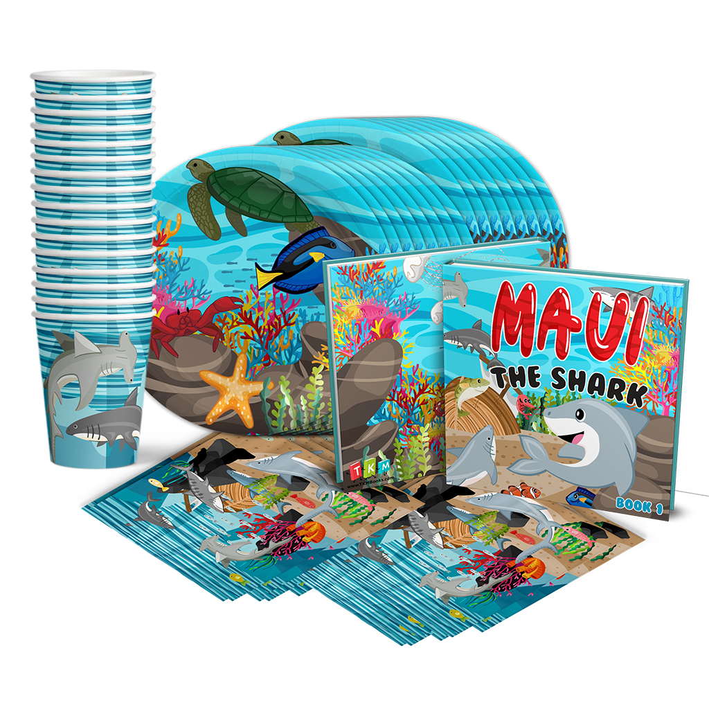 Maui the Shark Birthday Party Tableware Kit For 16 Guests - BirthdayGalore.com