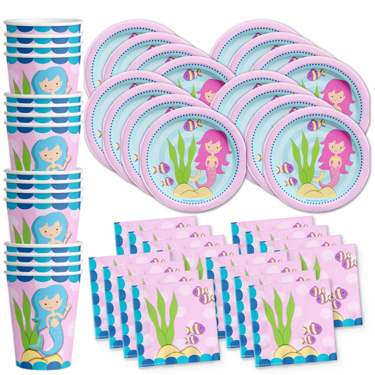 Mermaid Birthday Party Tableware Kit For 16 Guests - BirthdayGalore.com