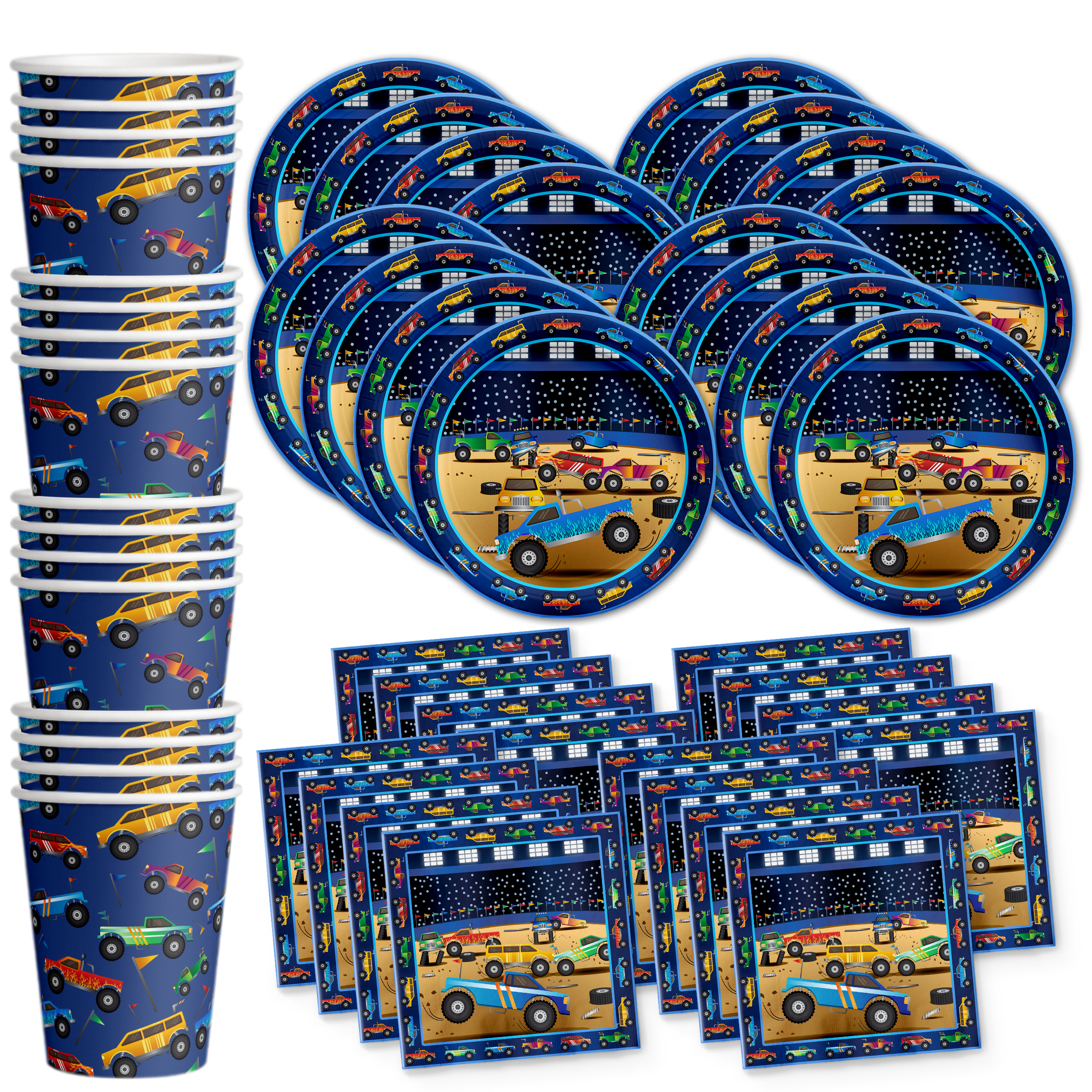Monster Truck Birthday Party Tableware Kit For 16 Guests - BirthdayGalore.com