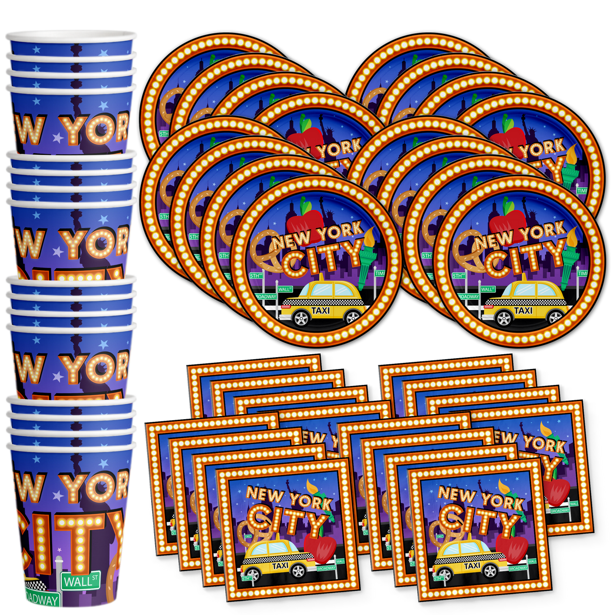 New York City Birthday Party Tableware Kit For 16 Guests - BirthdayGalore.com