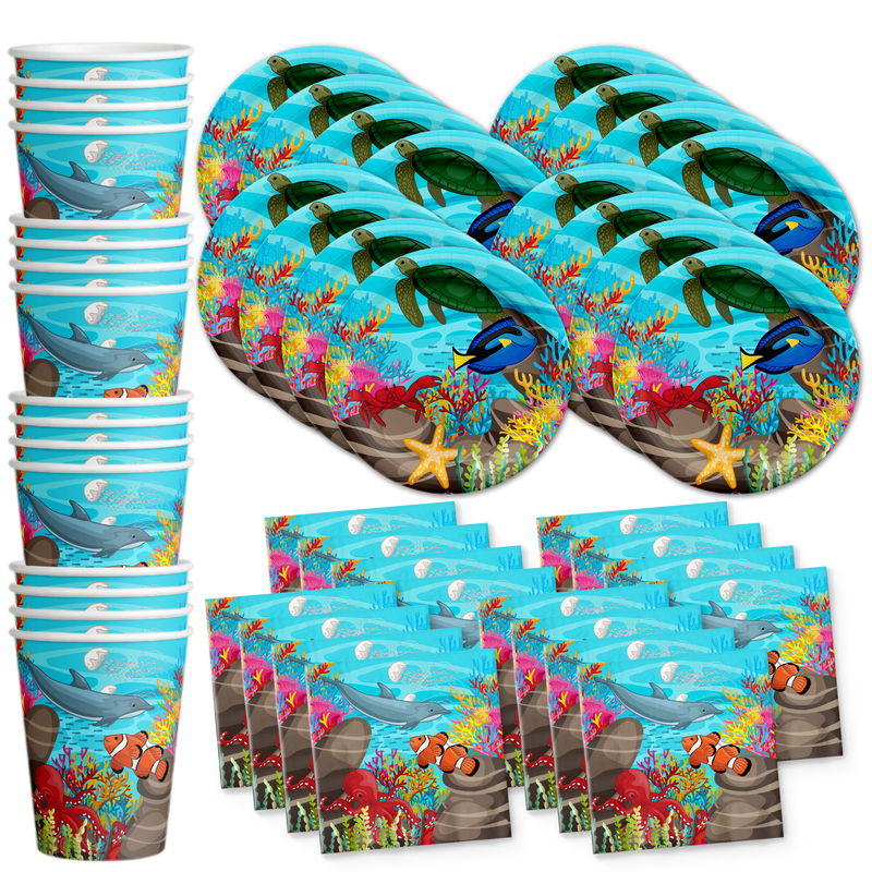 Ocean Sea Life Birthday Party Tableware Kit For 16 Guests - BirthdayGalore.com