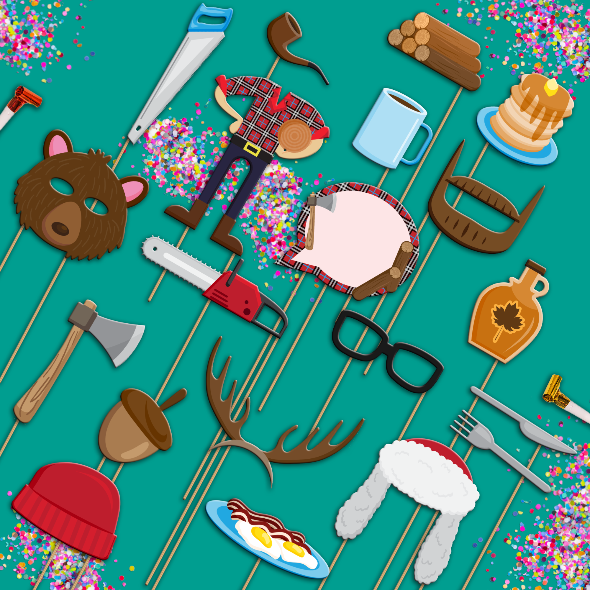 lumberjack-photo-booth-props-20pcs-assembled for Free Printable Camping Photo Booth Props Lumberjack Photo Booth Props 20pcs Assembled for Free Printable Camping Photo Booth Props